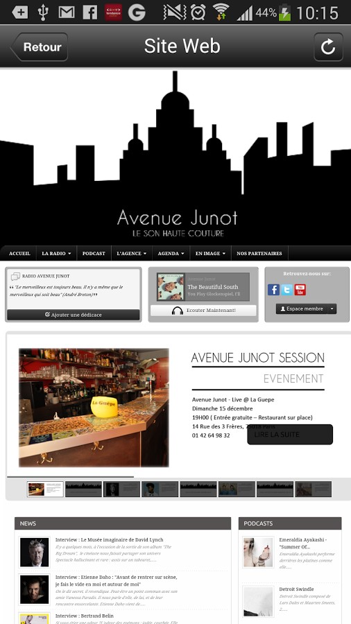 Le Site d'Avenue Junot intégré dans son application