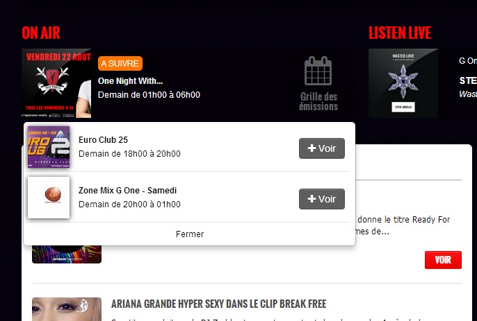 G One Radio à mis sa grille des programmes en accès rapide prés de son Player