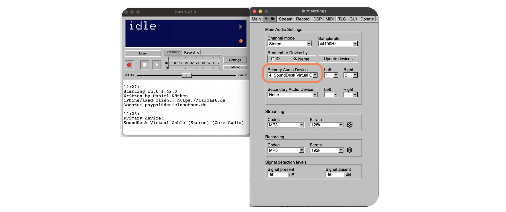 Configure BUTT with SoundDesk