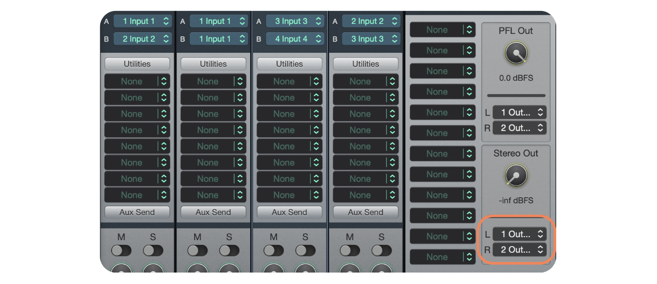 Configure Stereo Ouput in SoundDesk (Online Mixing Desk)