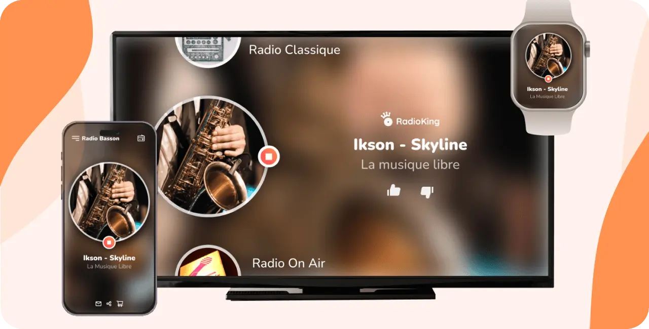 Online radio station available on a mobile phone, a smart TV and a smart watch