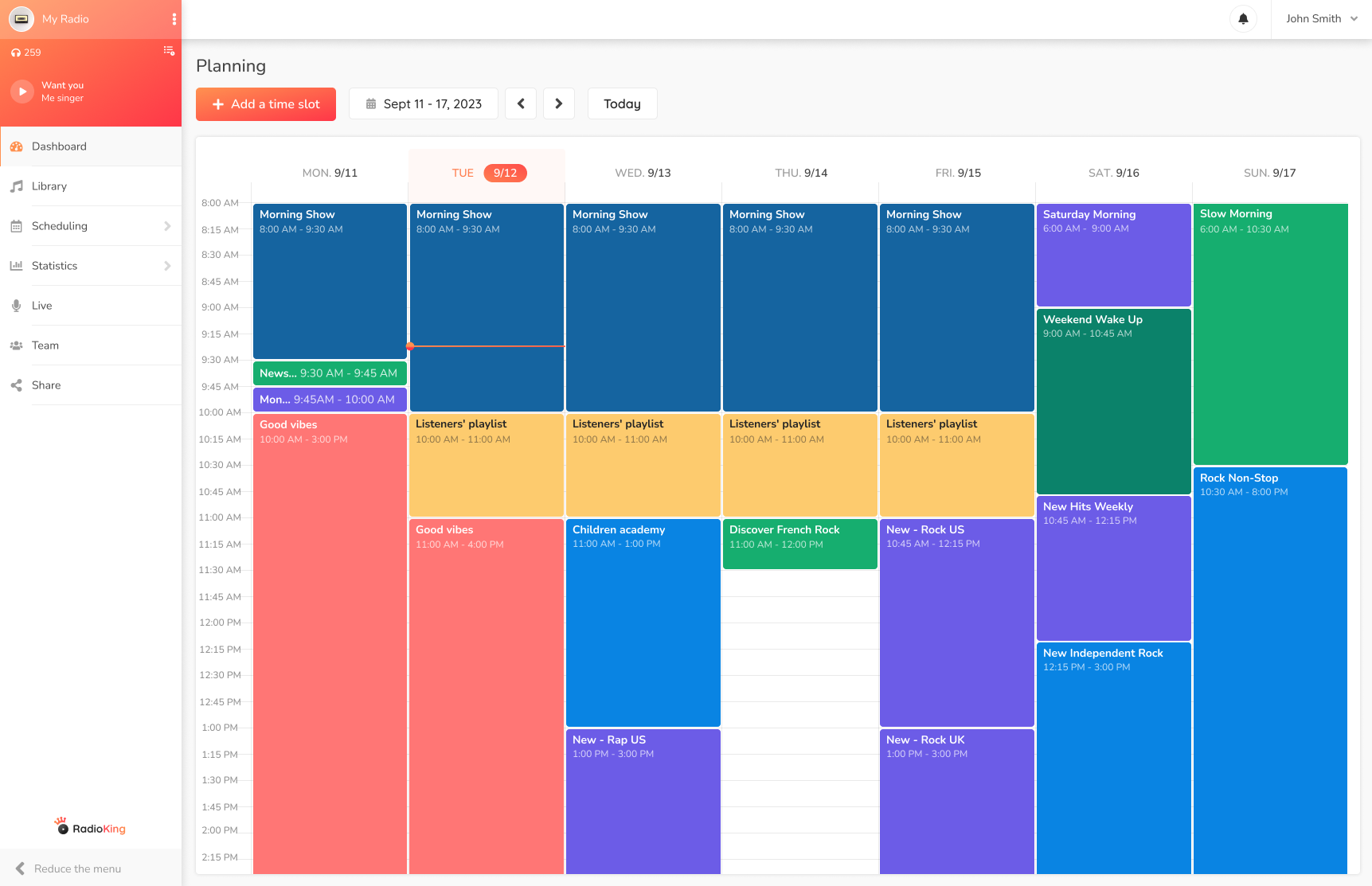 Example of a community radio station's broadcasting schedule