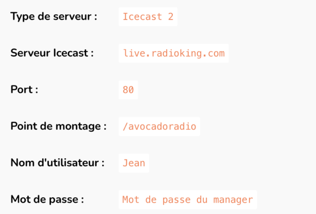 informations de connexion pour diffuser radio fm internet